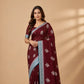 Wine and Blue Banarasi Semi Crepe Saree | Silver Zari Weaving Party Wear