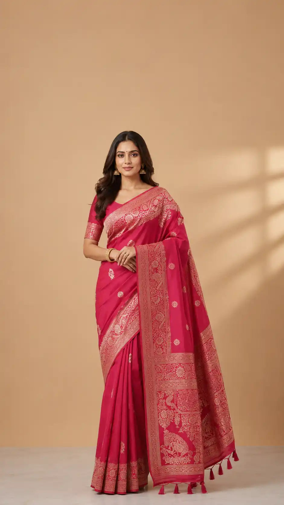 Red Banarasi Premium Crepe Silk Saree | Gold Zari Weaving Party Wear