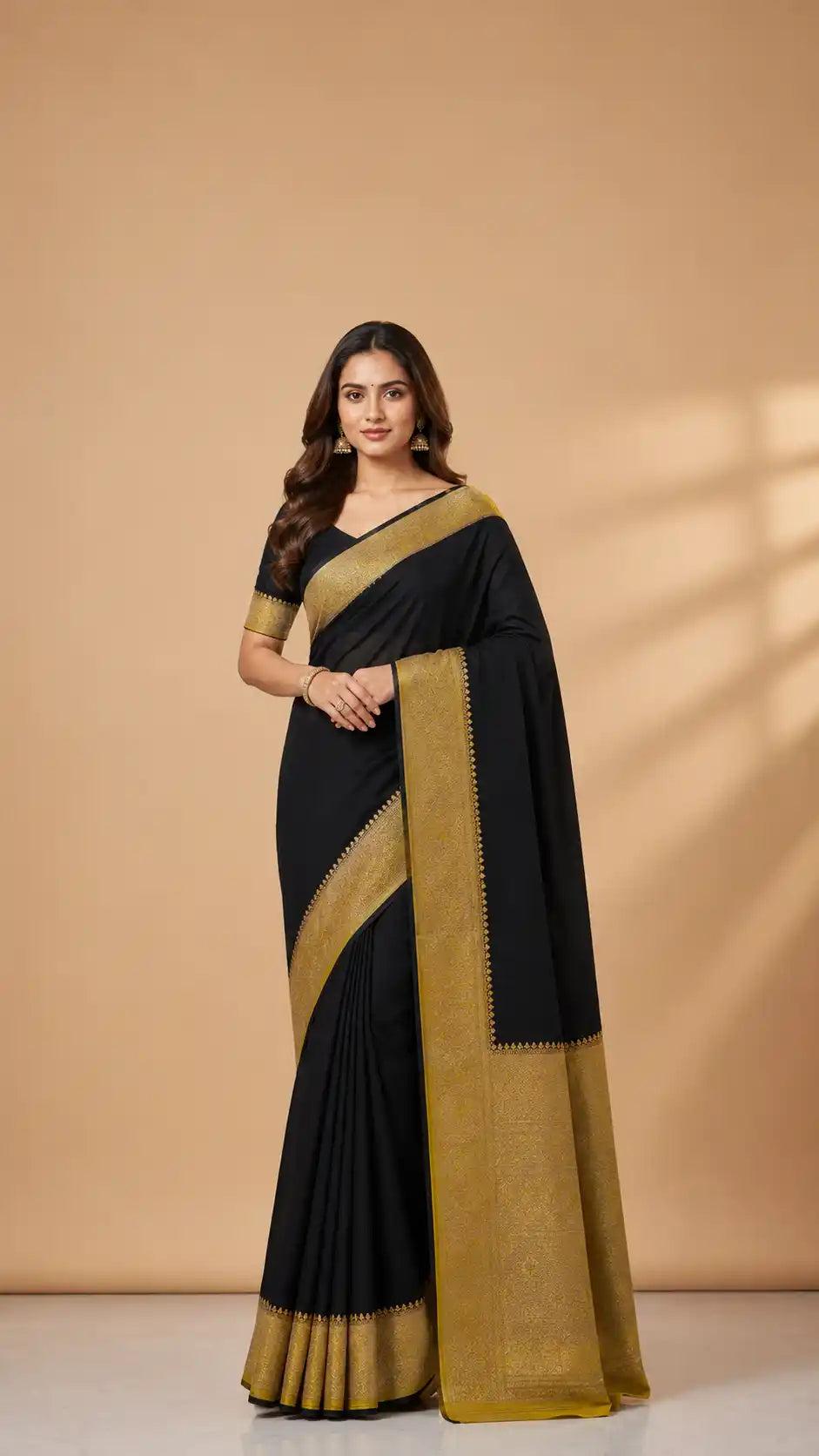 Crepe Banarasi Silk Saree | Contrast Palla & Blouse | Party & Wedding Wear