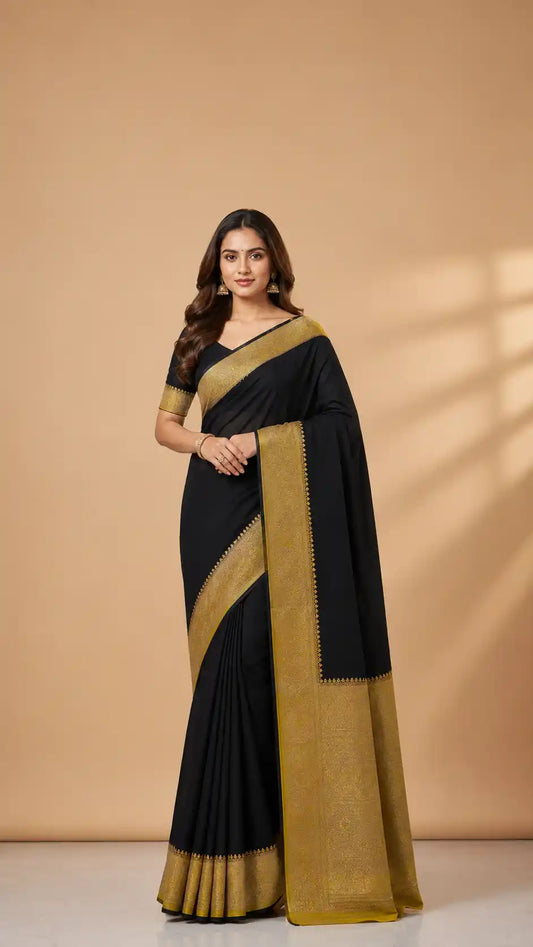 Crepe Banarasi Silk Saree | Contrast Palla & Blouse | Party & Wedding Wear