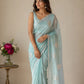 Pastel Blue Banarasi Chiffon Saree | Handloom Banarasi Silver Zari Buti Saree