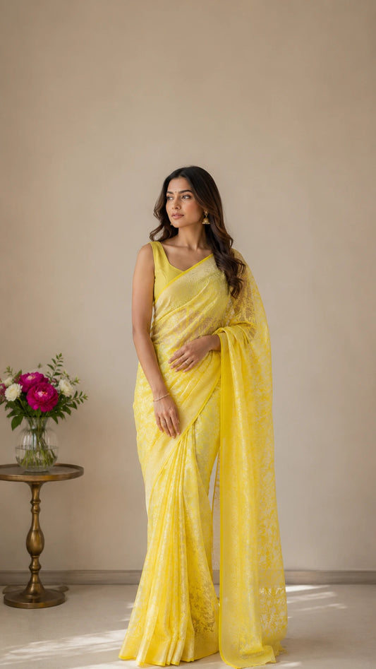 Khaddi Chiffon Banarasi Chiffon Saree with Zari Border