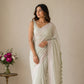 Sage Green Pastel Banarasi Chiffon Saree with Silver Zari Border & Rich Tassels