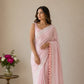 Pink Peach Pastel Banarasi Chiffon Saree with Silver Zari Border & Rich Tassels