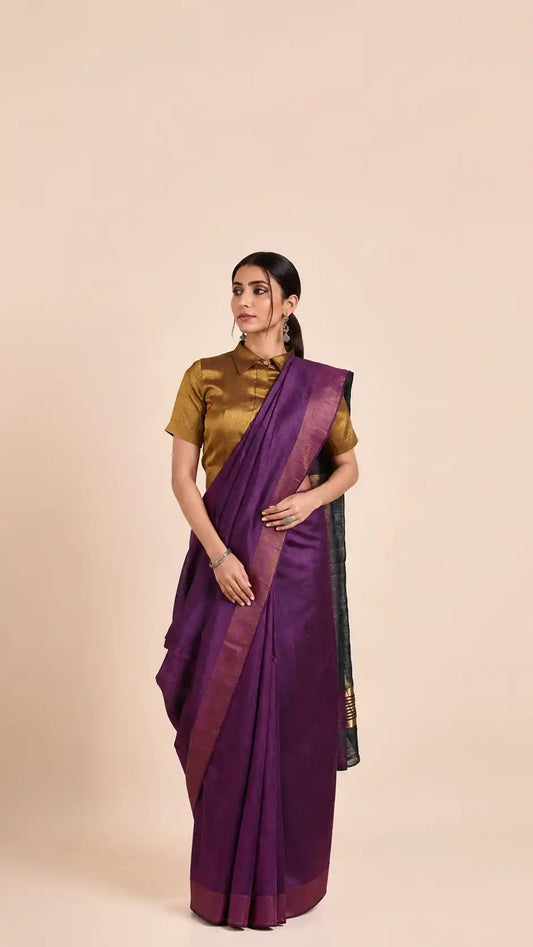 Purple Tussar Geecha Silk Premium Saree| Authentic Bhagalpur Silk Saree