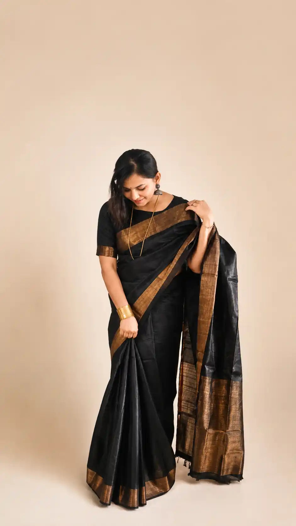 Black Tussar Geecha Silk Premium Saree| Authentic Bhagalpur Silk Saree