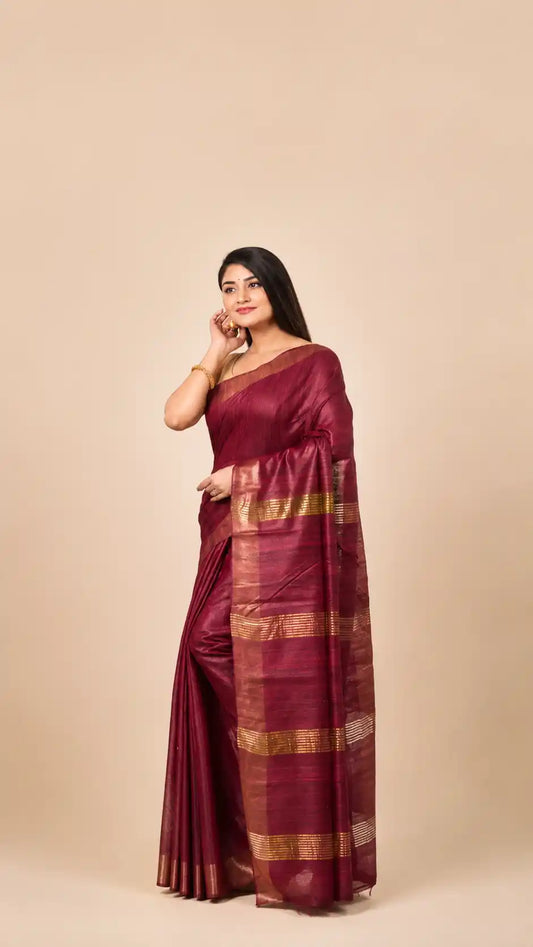 Maroon Tussar Geecha Silk Premium Saree| Authentic Bhagalpur Silk Saree