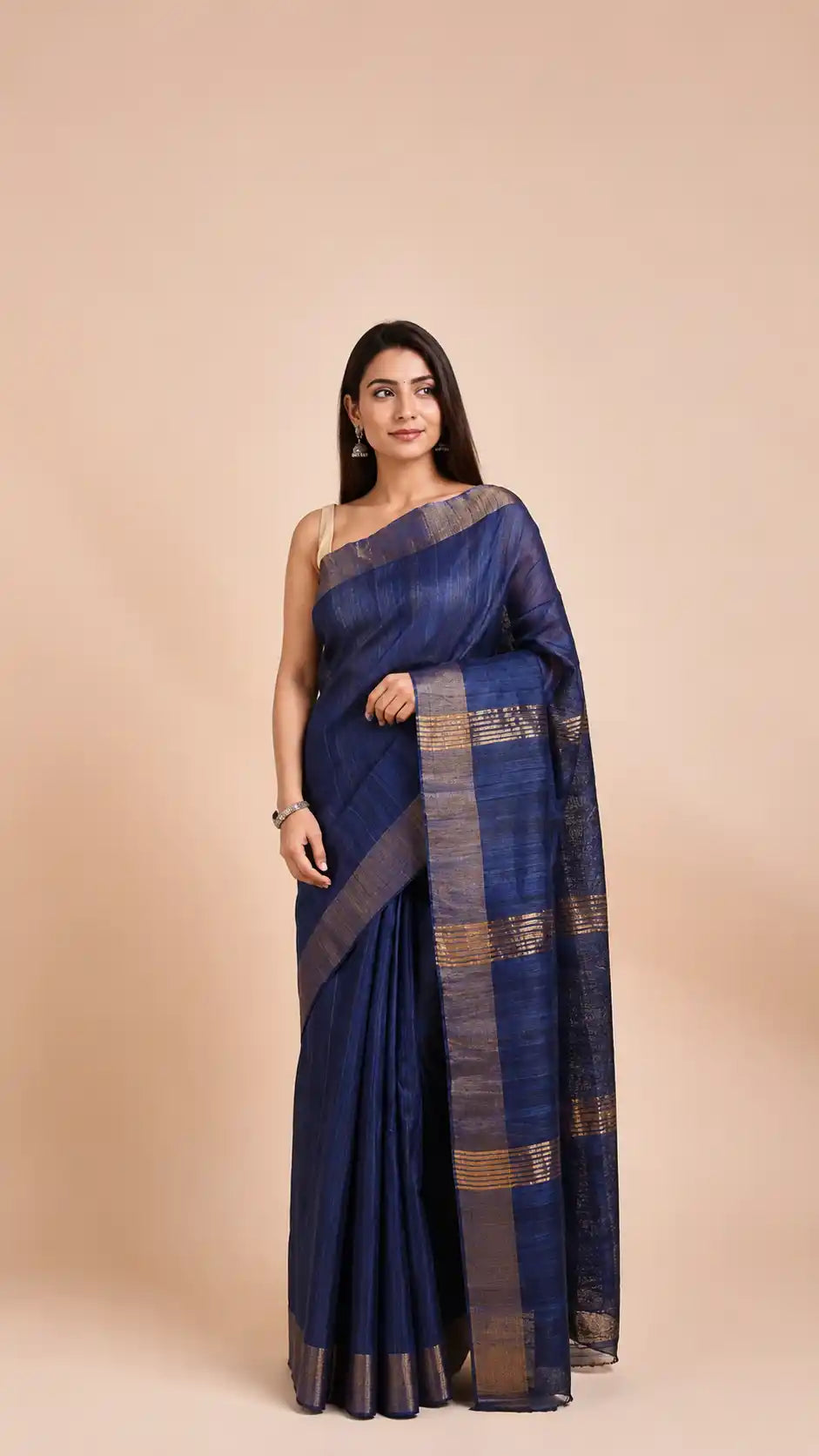 Royal Blue Tussar Geecha Silk Premium Saree| Authentic Bhagalpur Silk Saree