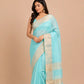 Sea Green Tussar Silk Saree | Raw Silk Saree for Weddings | Tussar Silk with Gold Border | Authentic Bhagalpur Tussar Saree