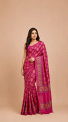 Magenta Tussar Silk Saree | Block Printed Pure Silk | Handloom Party Wear Saree
