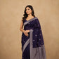 Purple Kanjivaram Silk Saree | Silver Zari Border | Contrast Green Blouse