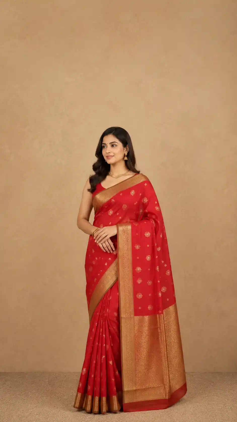 Pure Kanjivaram Silk Saree in Red & Green  | Bridal Gold Zari Work | Wedding Wear
