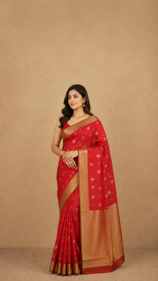 Pure Kanjivaram Silk Saree in Red & Green  | Bridal Gold Zari Work | Wedding Wear