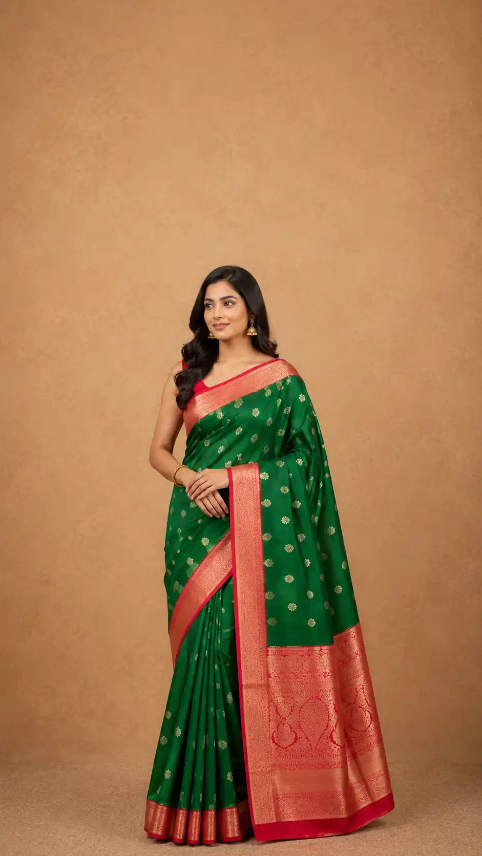 Green & Red Kanjivaram Silk Saree | Traditional Gold Zari Wedding Saree