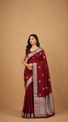 Burgundy Kanjivaram Silk Saree | Silver Zari Wedding Wear for Women
