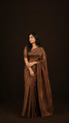 Dark Coffee Tissue Silk Saree | DuskyDrapes Pure Tissue | Luxury Brown Metallic Wedding Saree