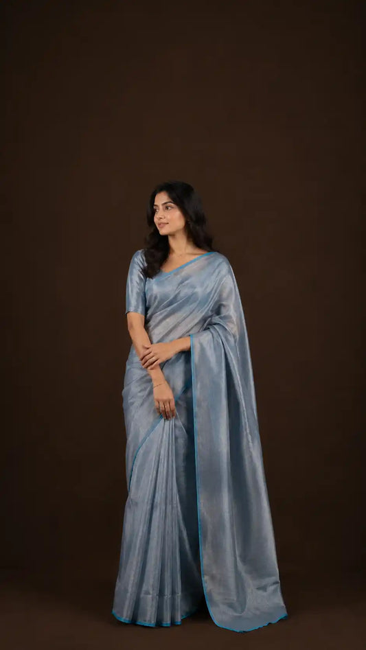 Glass Tissue Silk Saree | CrystalWeave Metallic Saree | Luxury Shimmer Saree for Weddings