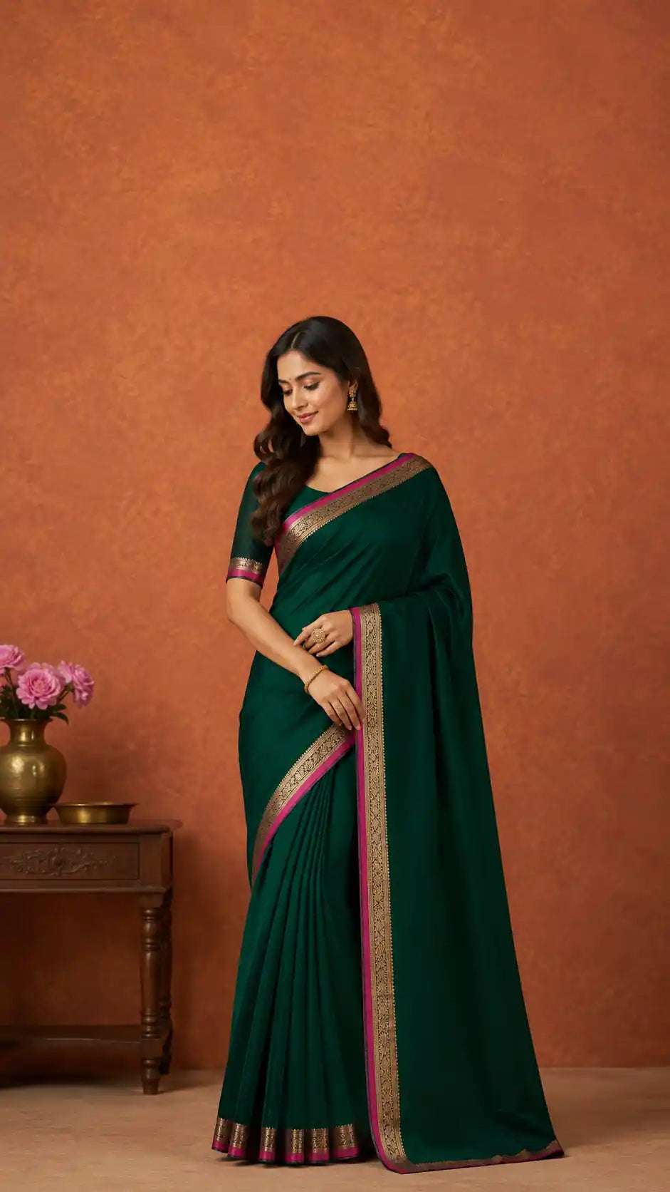 Pure Mysore Silk Saree | Antique Zari Border | Wedding & Party Wear