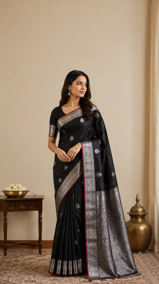 Tana Fancy Semi Soft Silk Saree  in Black