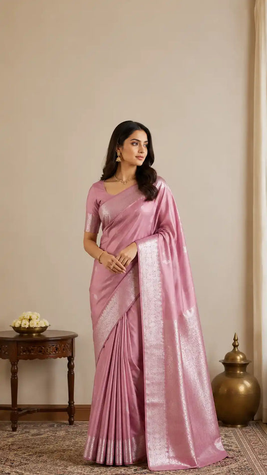 Tana Fancy Semi Soft Silk Saree in Rose Pink
