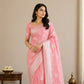 Pink Banarasi Semi Silk Saree | Silver Zari Semi Silk Saree | Pink & Silver Wedding Saree | Designer Banarasi Silk