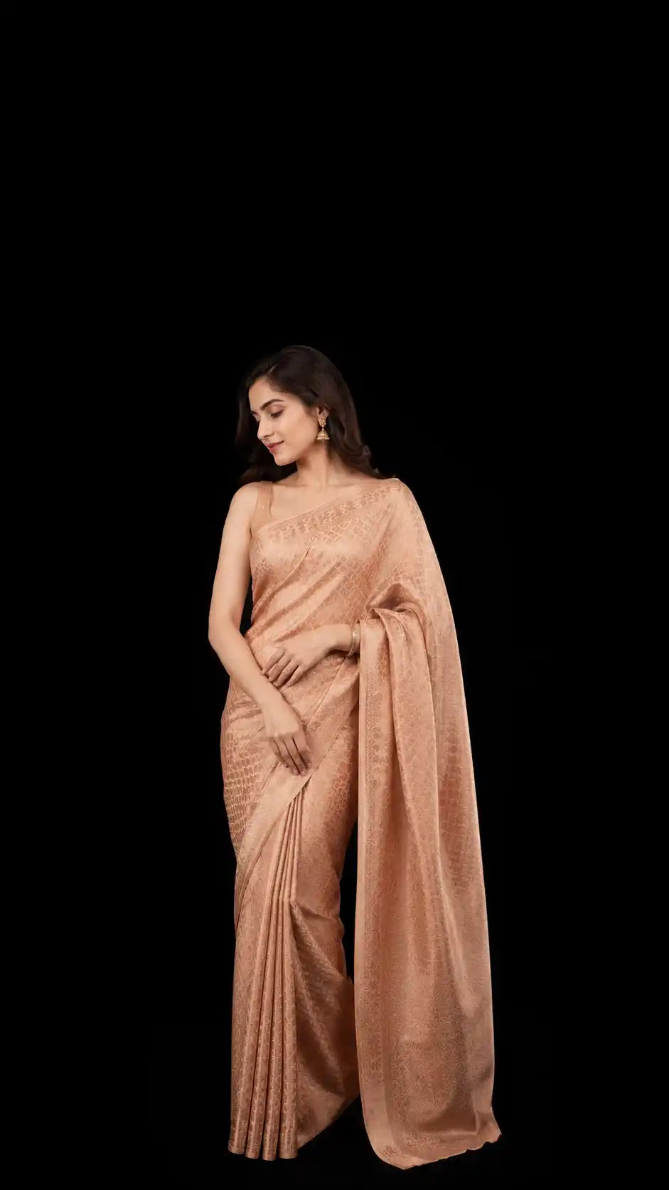 Pastel Orange Banarasi Brocade Saree | Silk Wedding Saree with Tassels | Designer Party Wear