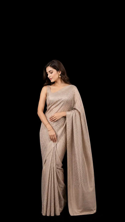 Ivory Banarasi Silk Saree | Pearl Brocade Weave | Wedding & Party Wear Silk Saree