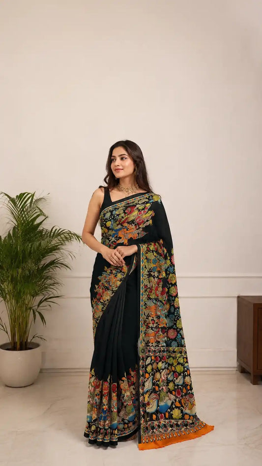 Pen Kalamkari Saree in Bangalore Silk