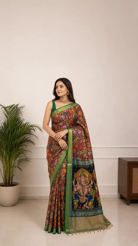 Pen Kalamkari Saree in Bangalore Silk