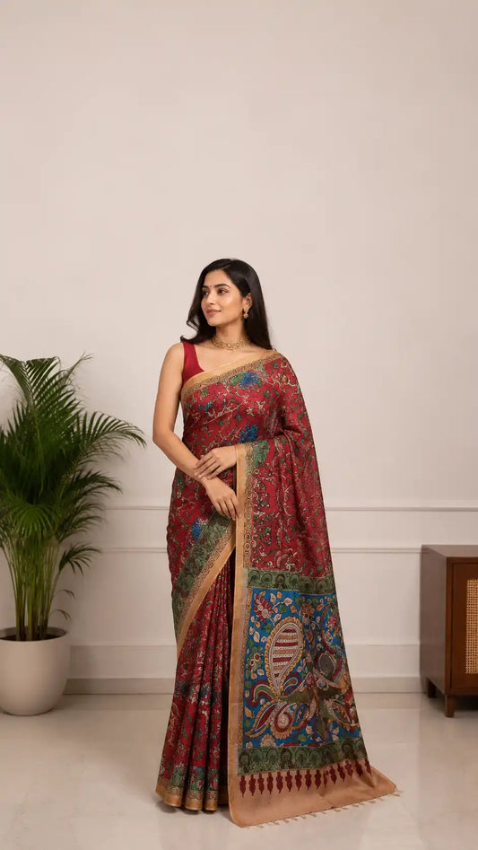 Srikalahasti kalamkari Saree in Tussar Silk