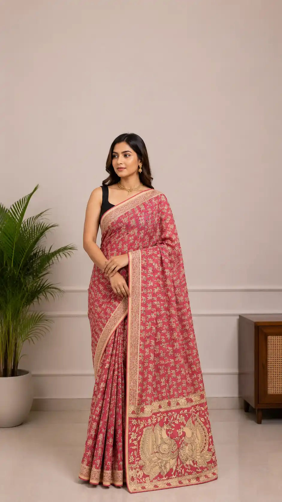 Kalamkari Cotton Saree in Pink