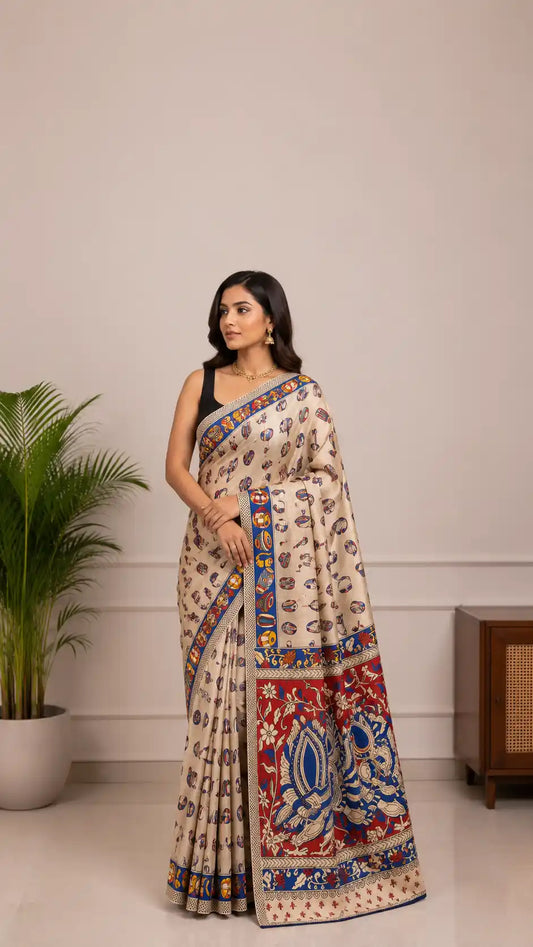 Kalamkari Cotton Saree in Beige