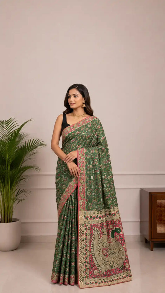 Kalamkari Cotton Saree in Green