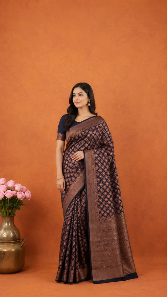 Brocade Kanjivaram Semi Silk Saree | Rich Gold Zari Work | Wedding & Party Wear