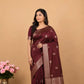 Coffee Brown Kanjivaram Semi Silk Saree | Silver Zari Floral Motifs Wedding Wear