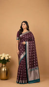 Marron Kanjivaram Semi-Silk Sareesarees with butis | All-Over Zari Butis | Wedding & Festive Wear