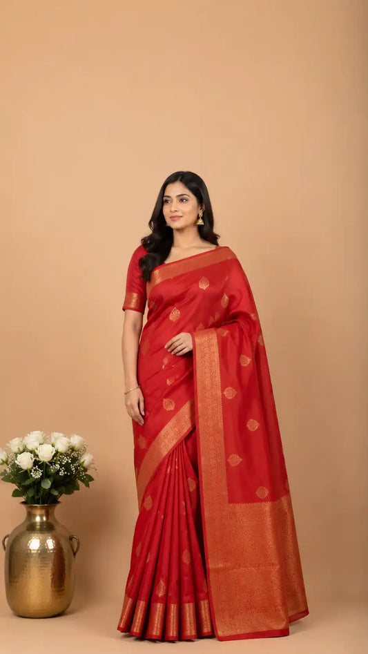 Red Kanjivaram Silk Saree | Bridal Gold Zari Wedding Wear for Women