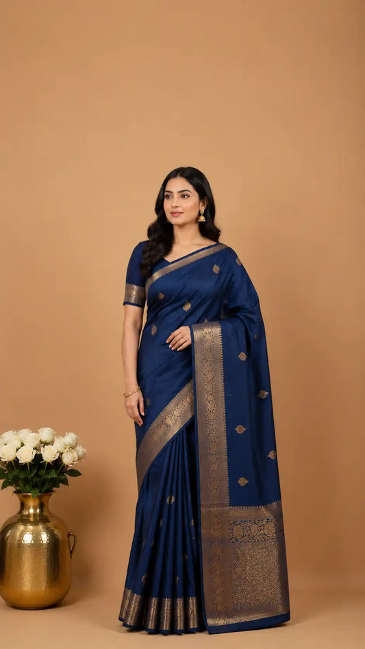 Kanjivaram Semi-Silk Saree | All-Over Zari Butis | Wedding & Festive Wear