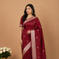 Maroon Kanjivaram Semi-Silk Saree With Beautiful Silver Zari Buti Work Festive Wear