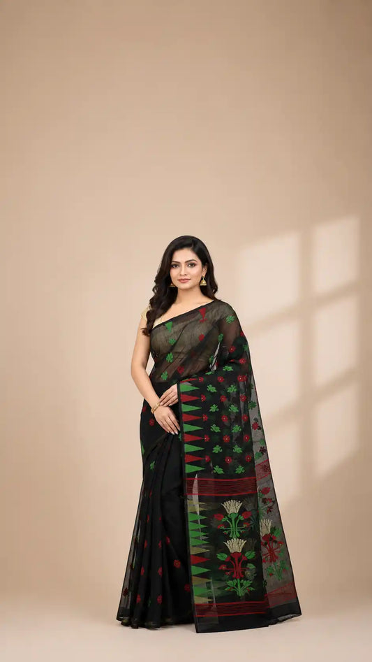 Dhakai Jamdani Saree-Black