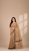North East Cotton Silk Saree | Assam Inspired Handloom Saree | Fawn & Brown Tribal Motif Saree | Traditional North East Weave