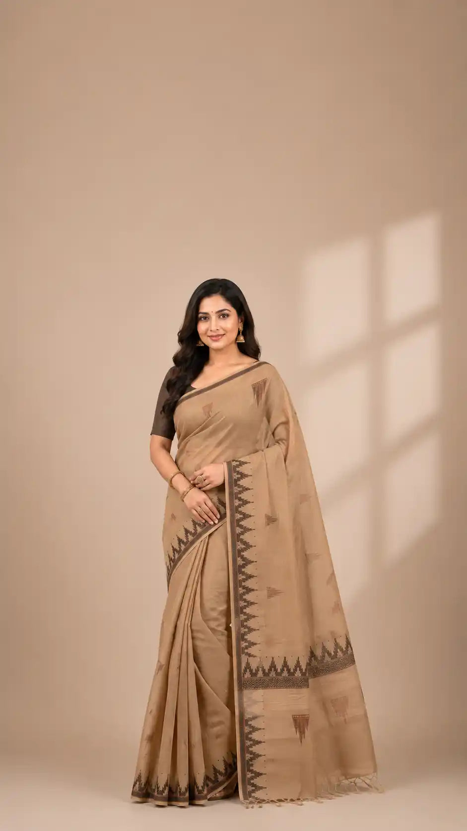 North East Cotton Silk Saree | Assam Inspired Handloom Saree | Fawn & Brown Tribal Motif Saree | Traditional North East Weave
