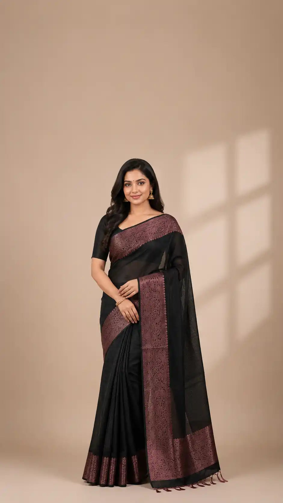 Handcrafted Cotton Silk Saree | Rose Pink Pallu & Zari Work