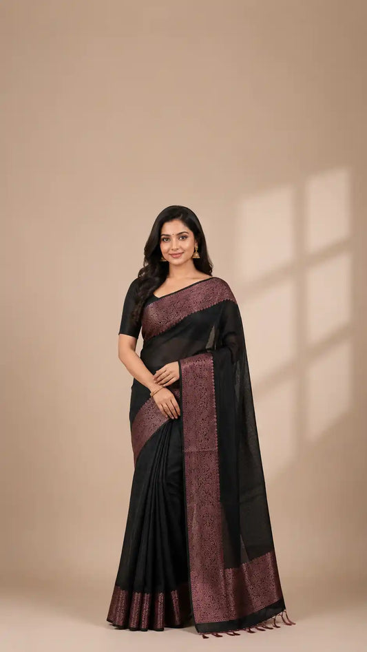 Handcrafted Cotton Silk Saree | Rose Pink Pallu & Zari Work