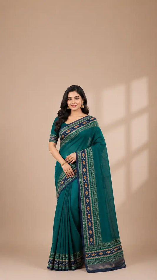 Soft Chanderi Cotton Silk Saree | Hand-Block Print & Zari Work