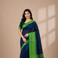 Blue and Green Cotton Silk Saree | Gold Zari Border Silk Cotton | Festive Wear Blue Saree | Contrast Border Designer Saree