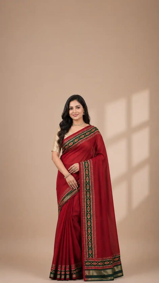 Soft Chanderi Cotton Silk Saree With Hand-Block Print And Zari Work Done on Pallu
