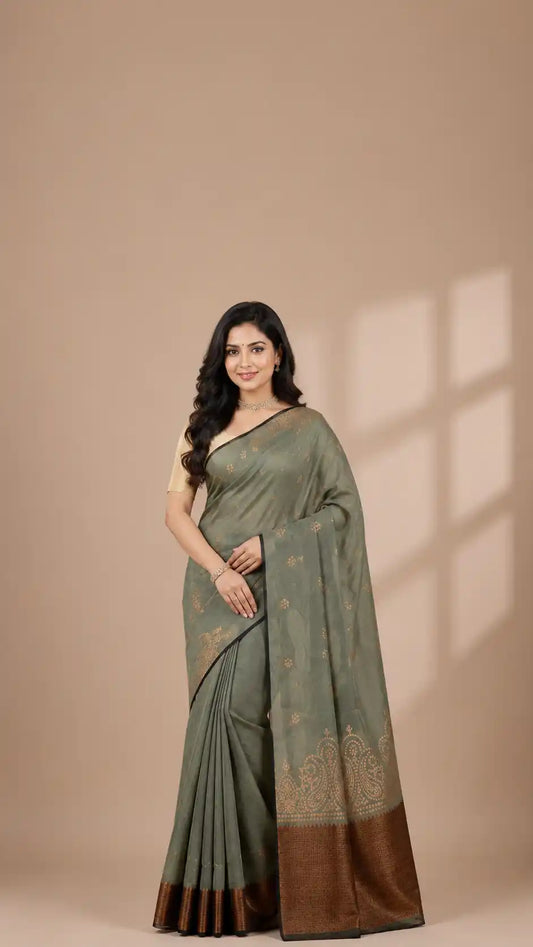 Green Cotton Silk Saree | Self Design Thread Work Saree | Forest Green Embroidered Saree | Traditional Cotton Silk for Party Wear