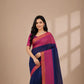 Royal Blue Cotton Silk Saree | Pink Contrast Border Saree | Blue & Pink Party Wear Saree | Lightweight Silk Cotton Saree