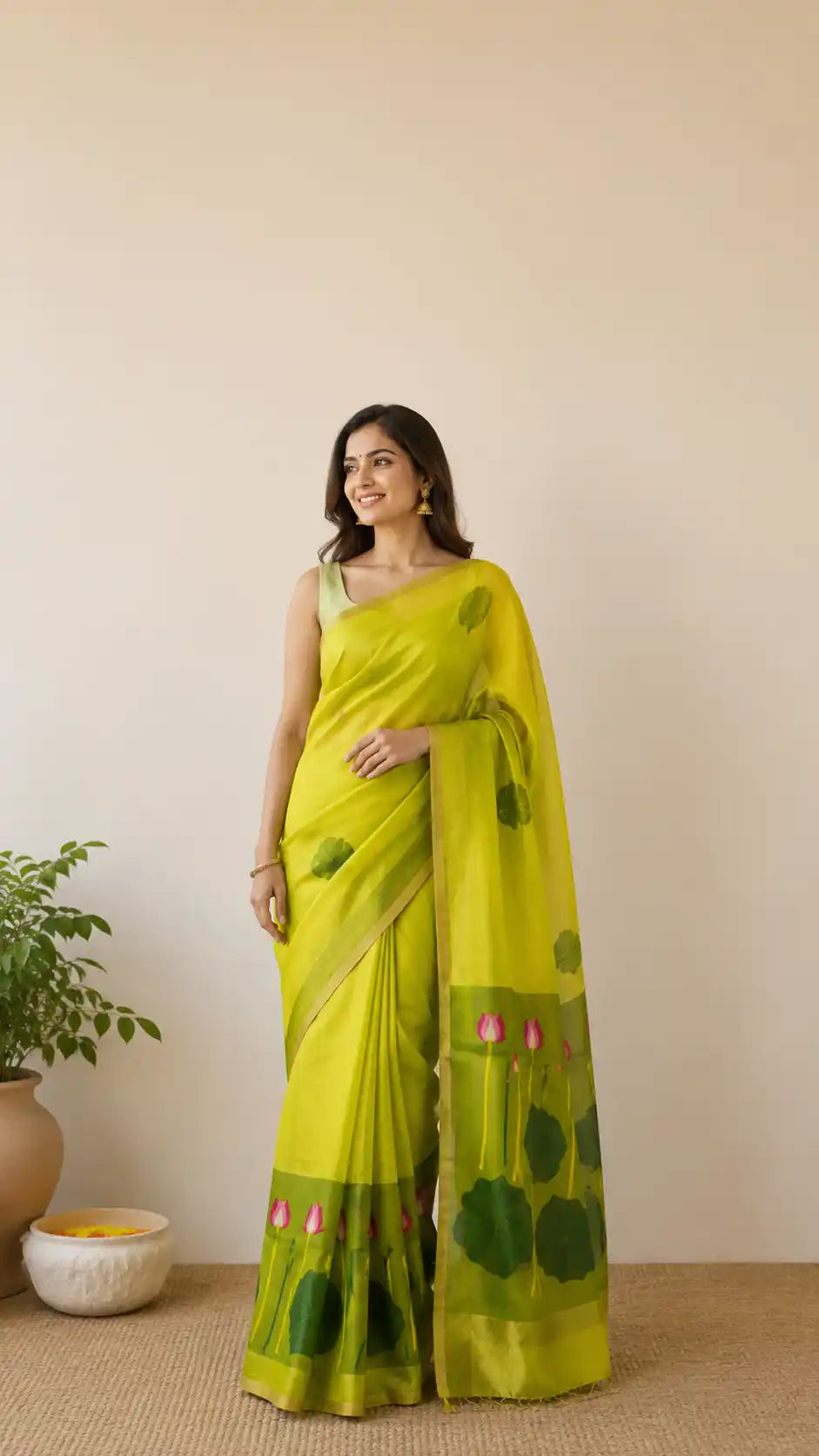 Exclusive Silk linen hand jamdani weaving with paithani pallu
